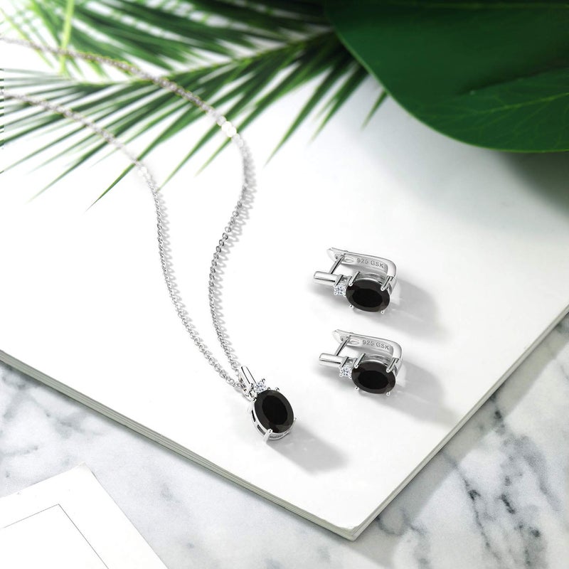 GEM STONE KING Gemstone Birthstone and White Topaz Pendant and Earrings Jewelry Set for Women in 925 Sterling Silver | Oval 8X6MM and Round 2.5MM | Fine Jewelry Set for Her Mom Women Wife | With 18 Inch Chain - Image 5
